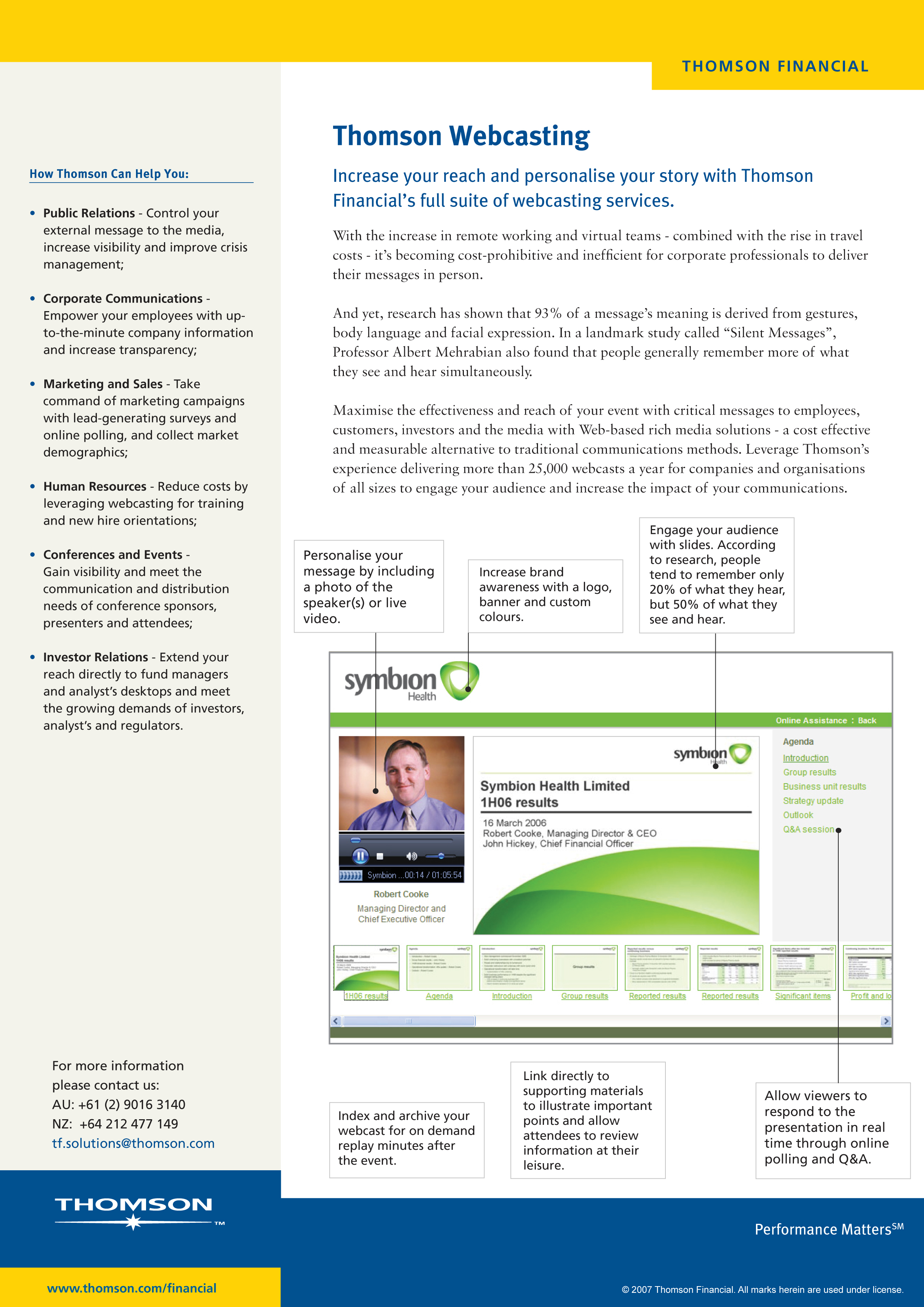 Thomson Financial Webcasting Fact Sheet