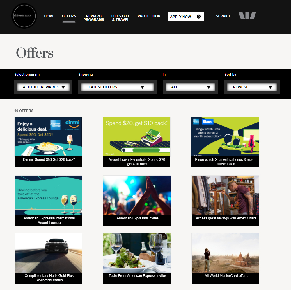 Westpac Altitude Black Site Amex Offers