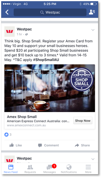 Westpac Facebook Shop Small May 2016